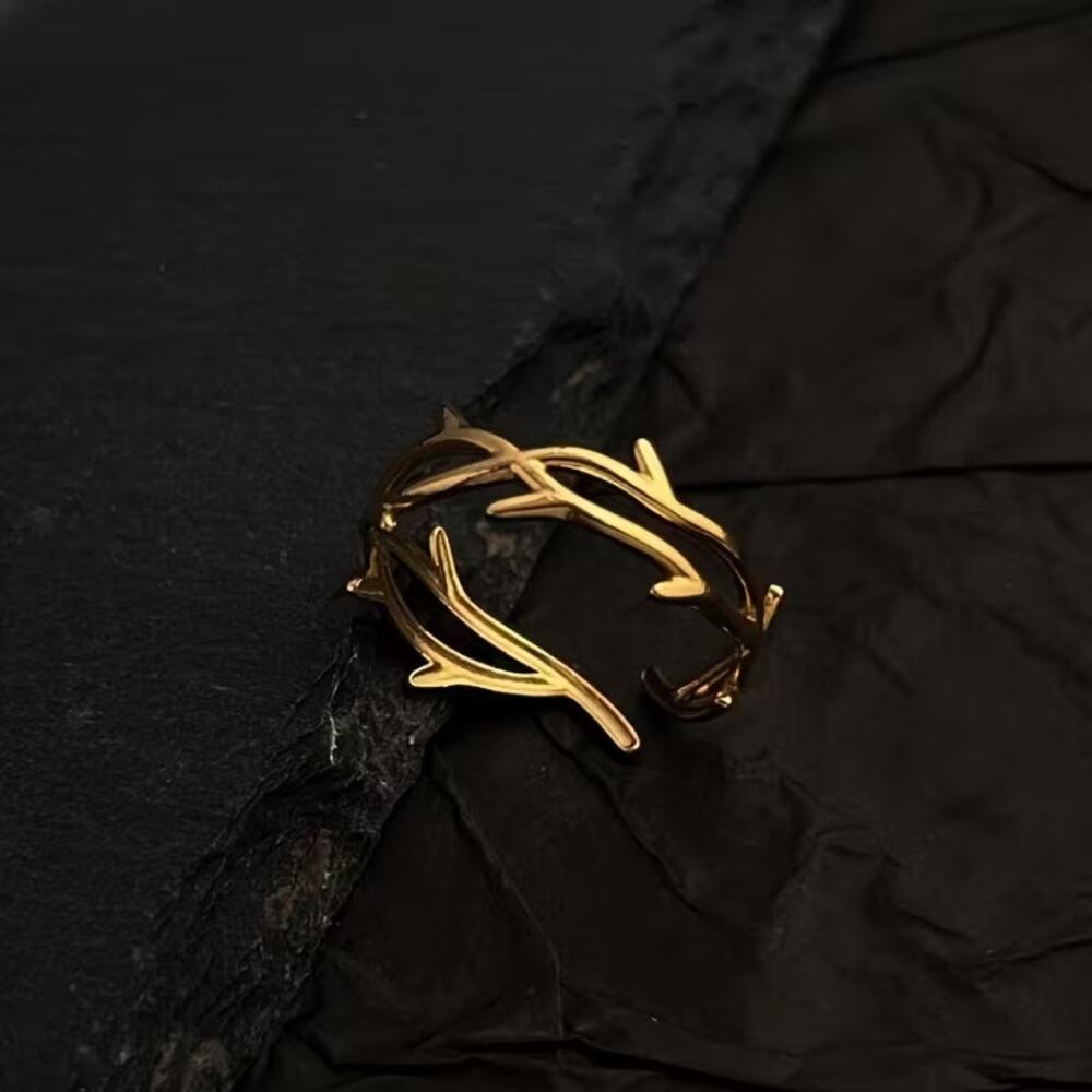 Unisex Silver Crown of Thorn Ring – Adjustable Gothic Crown Jewelry - GOLD